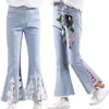 Jeans Kids Girls Lace Ruffle Flare For Teenage Children Elastic Waist Denim Pants Bell Bottoms Trouser Leggings