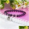 Beaded Design En gros 10pcs / lot 6mm perles de pierre de cristal violet naturel avec main de Fatima bracelets Hamsa fine fille femmes charmes juif Dhvhp