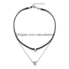 Chokers Women Trendy Zircon Necklaces Double Black Leather Rope Chian Alloy Neck Gold Drop Delivery Jewelry Pendants Dhpq9