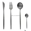 Servis uppsättningar 40st Black Matte Cutlery Set 304 rostfritt stål knivgaffelplånare Flatvaror Western Kitchen Sierware Tabellery Drop Dh6j8
