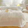 Bedding Sets Butterfly Flowers Embroidery Princess 1000TC Egyptian Cotton Lace Edge Quilt Duvet Cover Set Bed Linen Pillow Shams