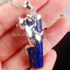Pendant Necklaces Women Fashion 15x41mm Beautiful Natural Lapis Lazuli Cylinder Frog C3872Pendant