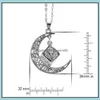 Pendant Necklaces Moon Necklace Openable Hollow Stereo Square Luminous Stone Alloy Plated Jewelry Drop Delivery Pendants Dhcye