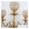 Décoration De Fête 76 Cm Hauteur 5 Bras En Métal Candélabres En Or Avec Pendentifs En Cristal Bougeoir De Mariage Pièce Maîtresse De L'événement Drop Delive Dhqqy