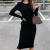 Casual Dresses Women Sweater Dress Sexy Midi Fashion Knitted Long Sleeve Vintage Simple Robe Oversized Vestidos Female Woman