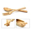 Dinnerware Sets 2 Pcs Portable Beech Spoon Fork Set Wooden Western Serving Smooth Handle Tableware