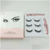 False Eyelashes 3 Pairs Magnetic Lashes Addliquid Eyeliner Addtweezer Eye Makeup Set 3D Magnet Natural Reusable No Glue Needed Drop Dhktd