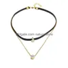 Chokers Women Trendy Zircon Necklaces Double Black Leather Rope Chian Alloy Neck Gold Drop Delivery Jewelry Pendants Dhpq9