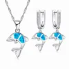 Halsband örhängen set mode delfin smycken söt djur blå imitation eld opal zirkon med för kvinnor tillbehör