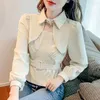 Women's Blouses Polo Collar Hollow Long-sleeved Corduroy Shirt Women Design Casual Top Blusaa De Mujer Elegantes Mangas Farol