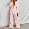 Women's Two Piece Pants 1 Set Of Spring And Autumn Women's Suit Solid Color Long-sleeved Two-piece Lapel Button Office Worker Jacket