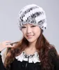 Beanies Beanie/Skull Caps 2023 Handmade est Women's Fashion Real Sticked Rex Fur Hats Lady Winter Warm Charm Female Headgear VK03181