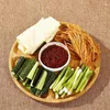 プレート竹の前菜パーティープラッターは、5つのコンパートメントで掘り出したサービングトレイを分割しますデザートフルーツ野菜サーブプレートのプレート