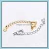 موصلات Sier Gold Plated Extension Cains with Tag Heart Buckle Clasps for Netlace Bracelet DIY Jewelry Accessory Drop Deli DHZVW