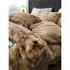 Yatak Setleri Kış 350g Kırık sıcaklık tembel saç sütü polar 4pcs retro eski gelişmiş yatak clothes mercan