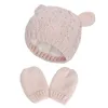 Hoeden 1 set babymutsen handschoen gebreide gedraaide textuur oordecoratie zuivere kleur cap handschoenen