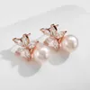 Elegant Fashion Pearls Bridal Jewelry Women Stund Earrings For Wedding Sparkly Crystals Rose Gold Silver Ladies Accessories For Prom Party Gifts CL1702