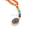 Colares de pendentes Amethys naturais T Druzy 7 Chakra Colors Pingents 8mm Orange imperial jaspe r redonda de contas