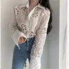 Women's Blouses & Shirts Korean Style Organza Embroidered Petals Quality Shirt For Ladies Hollow Out Tops Fashion Chic Female 20