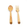 Dinnerware Sets 2 Pcs Portable Beech Spoon Fork Set Wooden Western Serving Smooth Handle Tableware