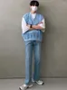 Erkek kot pantolon düz geniş gevşek erkekler düz renk sonbahar Kore tarzı moda çoklu eğlence yüksek cadde uzun pantolon 2A1216
