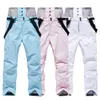 Skiing Pants Men Women White Pink Ski Windproof Waterproof Warm Couple Snow Trousers Winter Snowboarding With Waist Protection