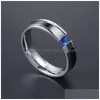 Wedding Rings Fashion Red / Blue Zircon Ring Sier Color Titanium Steel Couple Promise Engagement Romantic Lover Gift Drop Delivery Je Dhmm8