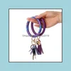 Nyckelringar Kvinnor armband stor rund nyckelring med Tassel Pendant Armband Fashion Leather Wrist Keychains DHS Q7fz Drop Delivery Je Dhlgn