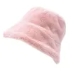 Chapeaux à large bord femmes filles hiver épaissi moelleux en peluche plaine couleur unie Protection solaire compressible chapeau de pêcheur en plein air