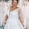 Plus Size Lace A-line Wedding Dress Illusion Long Sleeves Vintage Appliques Floor Length Big Bridal Gowns Robe De Mariee Designer Marriage Dresses BC14107