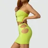 Work Dresses 2 Pieces Female Suit Set Solid Color Strapless Hollow Out Short Vest Package Hip Skirt For Summer S/M/L/XL