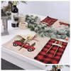 Juldekorationer Red Truck Tree Kitchen Placemat matbord Mattor Bomull Linne Pad Bowl Cup Mat Home 30 Drop Delivery Garden F DHV8C
