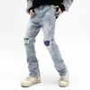 Men's Jeans WERW American Street Broken Patch Straight Slim Washed Light Beggar Casual Pants Fashion Brand Male Streetwear Hiphop