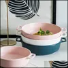 Bowls Binaural Baking Dish Round Ceramic Dinner Plates Cake Pans Cheese Tray Dishes Microwave Oven Plate Tableware Drop Delivery Hom Dhblk