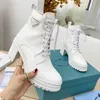 Mode Frauen Leder Nylon Schn￼rung halbe Stiefel Mode Gummiplattform Reifen Erh￶hte Sohle Ladies Boot Top Designerin Frau Boot Schuhe Gr￶￟e 35-41