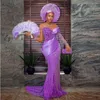 Abiti da festa Perline di lusso Aso Ebi Style Prom Mermaid Long Purple Appliques Abito da sera Abiti da cerimonia per donne africane nigeriane