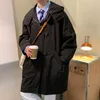 メンズトレンチコートYasuguoji春秋の特大コートメンズファッションフード付きゆるいウインドブレーカー男性サファリスタイルカジュアルジャケット