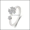 Com pedras laterais Sier Jewelry Ring Ring Style feminino para aniversário do dia do dia de negócios Lucky Clover Rings Drop entrega dhzwt