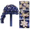 Wedding Flowers Bouquet for Bruid Tassal Crystal Golden Pearl Ribbon Rose Navy Blue aanpasbare DIY Props W308