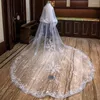Bridal Veils Nzuk Romantic 4m Wedding Veil Cathedral Två lager spetsar applicerade länge med kamkvinna gifta sig med gåvor tillbehör