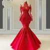 2023 Robes de bal de sirène rouge Designer Paillettes dentelle Applique col haut manches longues sur mesure robe de soirée formelle occasion porter des robes plus taille