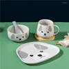 Set di stoviglie Stoviglie per bambini dei cartoni animati Tazza per la colazione domestica Tazza da dessert Piatto Set in ceramica carino