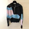 High-end luxury women's sweater colorful patchwork lapel knitted fashion sweaters for woman classic No. 5 Everything zipper designer sweaters