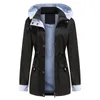 Women's Jackets Windbreaker Women European Size Ladies Mid-length Jacket Wind Raincoat Pocket Zipper Hooded With Detachable Hat Outwear