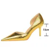 Kleid Schuhe Schuhe Kitten Heels Neue Design Frauen Pumps Stilettos Schuhe Gold Splitter High-heels Mode Bankett Schuhe Große größe 42 43 220117