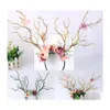 Christmas Decorations Gothic Antlers Deer Horns Branch Flower Twig Hair Band Headband Cosplay Fancy Head Dress Costume Hairband P O Dhzaw