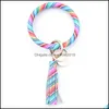 Sleutelringen cirkel ring lederen armband sleutelhangers bangle schattige tas sleutelhangers dames meisjes meisjes tassel sleutelhanger polsketen keyfob sieraden q31fz dhcr6