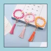 Portachiavi Cordini Moda Fiore Modello Perline di legno Bracciali Avvolgere in pelle Nappe Braccialetto Portachiavi Braccialetto rotondo Portachiavi Drop De Dhkqr