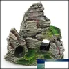 Garden Decorations 1Pcs Emation Rockery Mountain View Rock Cave Stone Tree House Resin Crafts Fish Tank Landscap Ornaments Aquarium Otrbg