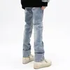 Jeans masculinos Werw American Street Broken Patch Straight Slim Washed Light Mendure Casual Moda Moda Male Streetwear Hiphop